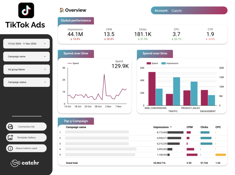 TikTok Ads Performance Data Studio dashboard template