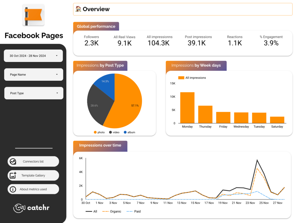 Facebook Pages Insight Data Studio dashboard template — Data Studio template preview