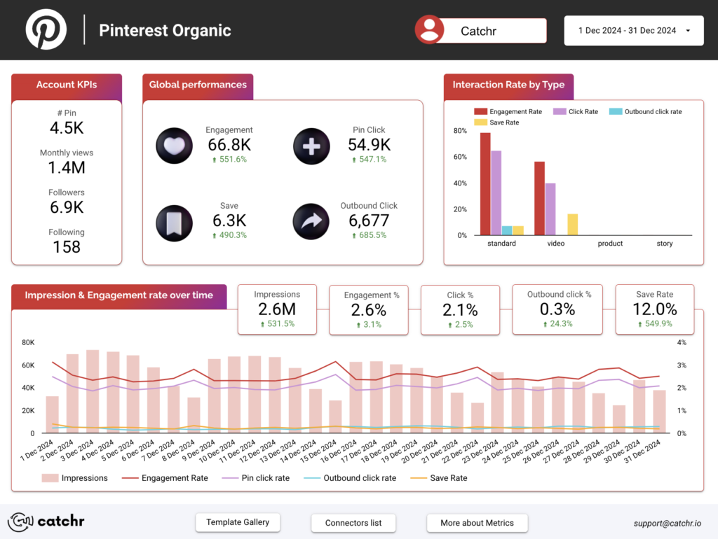 Pinterest Organic Data Studio dashboard template — Data Studio template preview