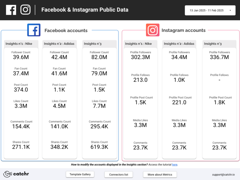 Facebook & Instagram Public Data Studio dashboard template