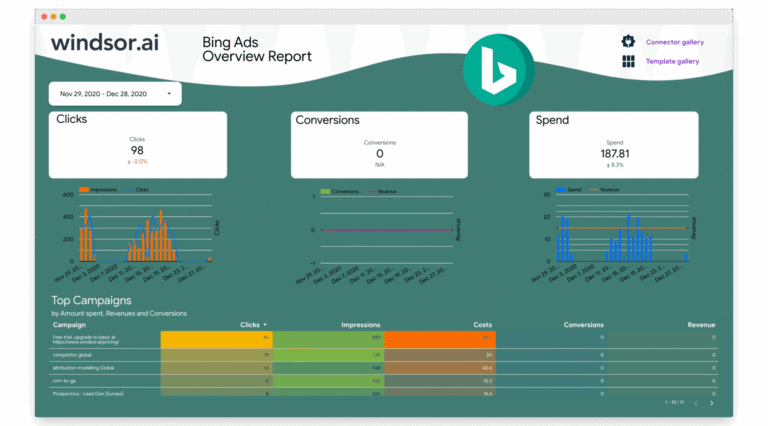 Data Studio Microsoft Ads Overview Report