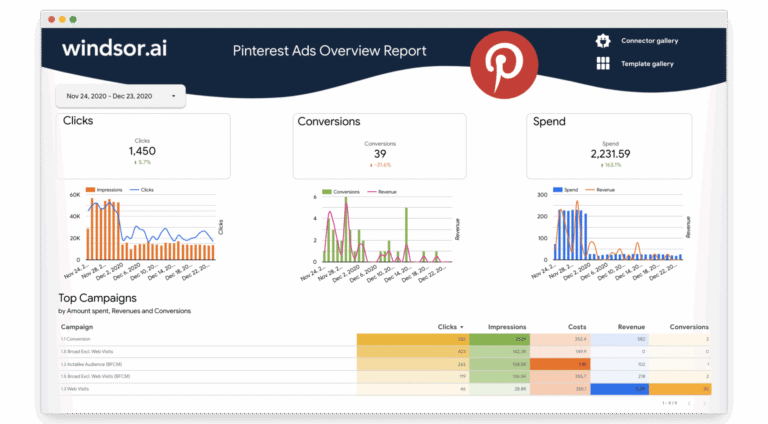Data Studio Pinterest Ads Overview Report