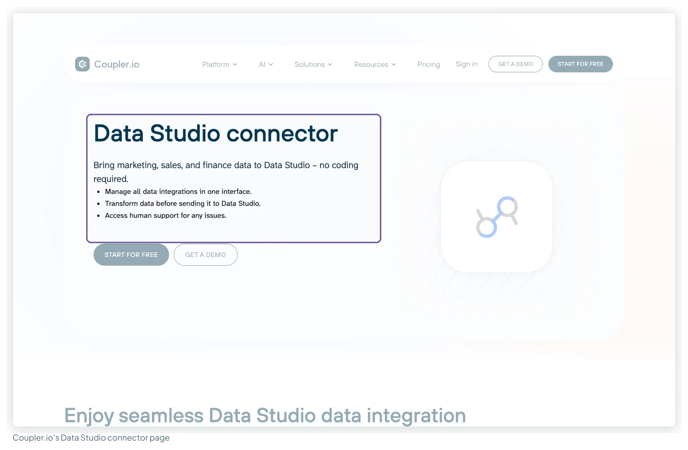 Coupler.io's Data Studio connector page
