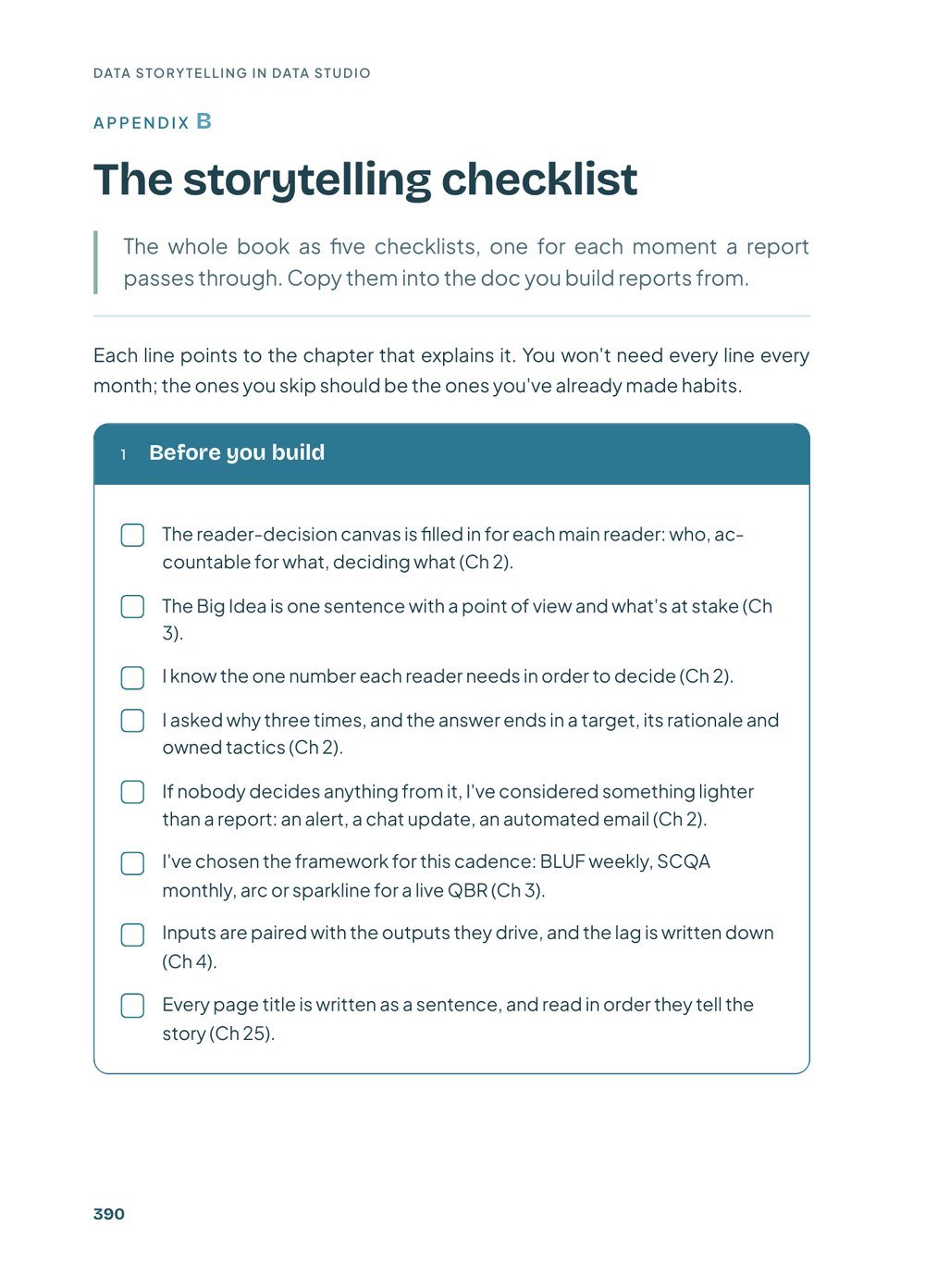 Book page: the storytelling checklist