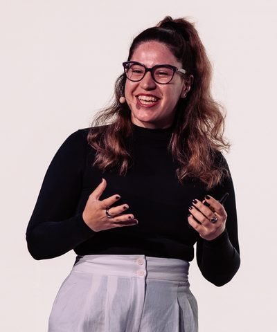 Lazarina Stoy speaking on stage